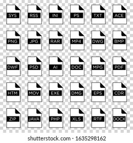 File format flat icon set, Vector document signs isolated on background