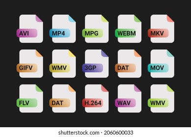 File format flat icon set