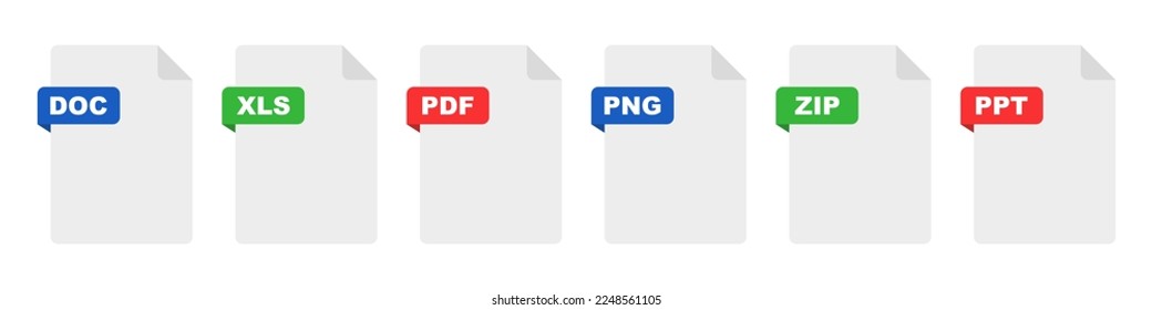 File format flat icon set. Document file icons 