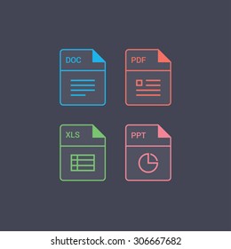 File format flat icon set