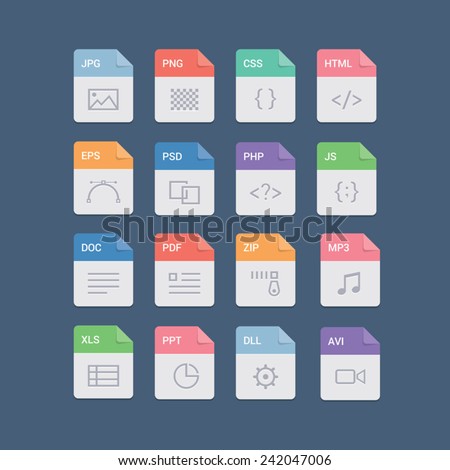 File format flat icon set