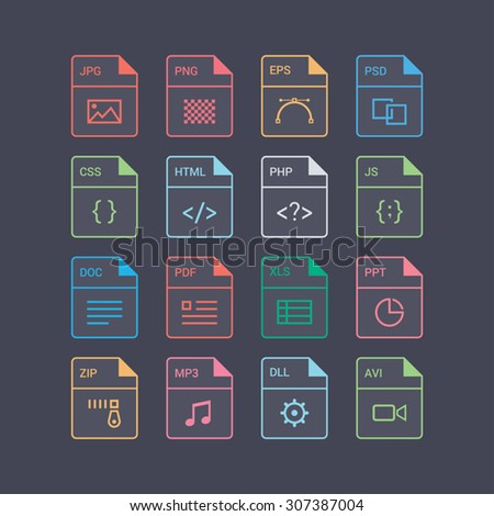 File format flat icon set