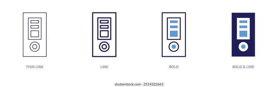 Icono de formato de archivo en 4 estilos diferentes. Línea delgada, línea, negrita y línea negrita. Estilo duotono. Trazo editable.