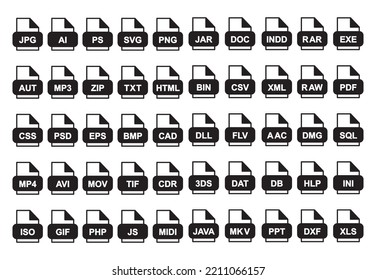 file format icon collection, white color ackground