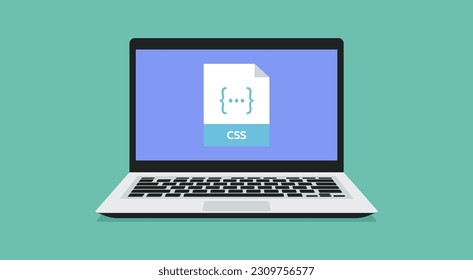 file format icon with CSS label on laptop screen, vector flat design illustration
