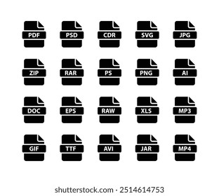 File format icon. Document format file icon set isolated on white background