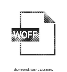 File format icon in halftone style. Black and white monochrome vector illustration.