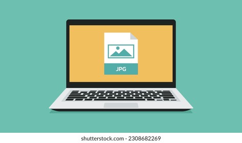 Dateiformatsymbol mit JPG-Kennzeichnung auf Laptop-Bildschirm, Vektorgrafik