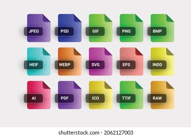 DATEI-FORMAT ICON-PACKUNG - bunter Stil auf weißem Hintergrund
