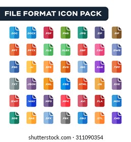 FILE FORMAT ICON PACK - flat color style on white background