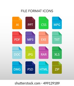 FILE FORMAT ICON PACK - flat color style on white background