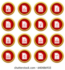File format icon red circle set isolated on white background