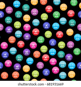 File format icon series in color circles. Seamless pattern. Background vector illustration.