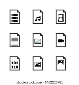 File format icon set - icons for binary, document, image, video and audio files.