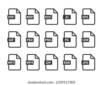 File format icon set isolated on white background