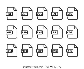 File format icon set isolated on white background