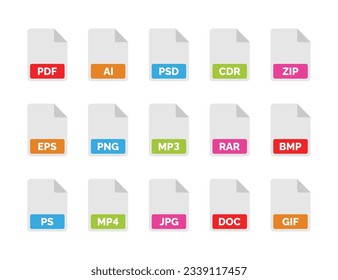 File format icon set isolated on white background