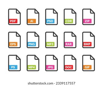 File format icon set isolated on white background