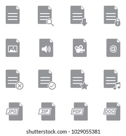 File Format Icons. Gray Flat Design. Vector Illustration. 