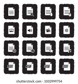 File Format Icons. Grunge Black Flat Design. Vector Illustration.