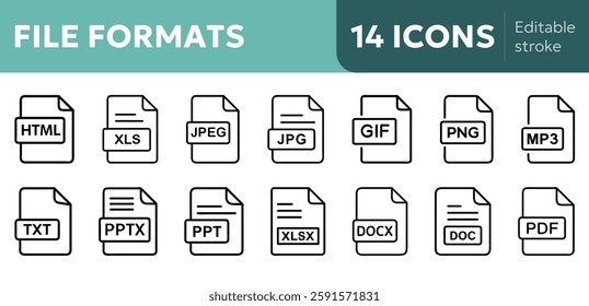 file format icons PDF, DOC, XLS, PPT, JPG, MP3, HTML, JPEG, GIF, PNG, TXT, PPTX, XLSX, DOCX