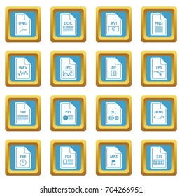 File format icons set in azur color isolated vector illustration for web and any design