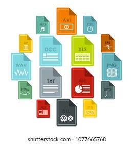 File format icons set in flat style. Document files set collection vector illustration