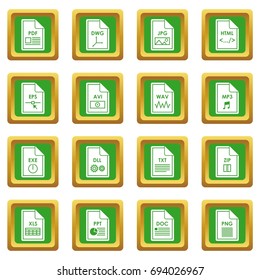 File format icons set in green color isolated vector illustration for web and any design