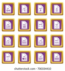 File format icons set in purple color isolated vector illustration for web and any design