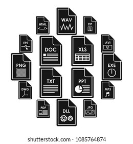 File format icons set in simple style. File formats set collection vector illustration