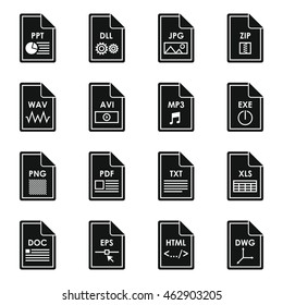 File format icons set in simple style. File formats set collection vector illustration