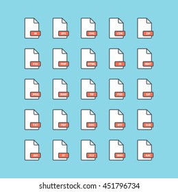 File format line icons collection. Vector illustration.