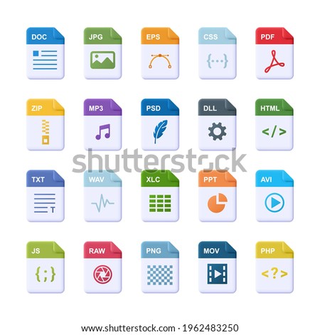 File format - realistic icon set. 3d vector illustration.