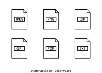 File format set icons. Linear and silhouette style. Vector icons.