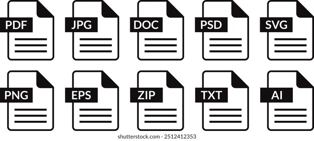 file format symbols, web format information, file format extensions icon set vector illustration.