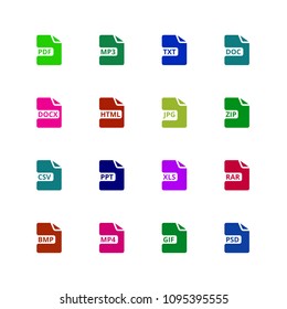 File format type icons. Download document vector buttons. Illustration of symbol web type, software label interface