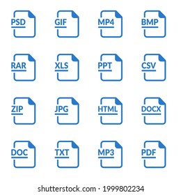 File format type icons. Download document vector buttons. Illustration of symbol web type, software label interface