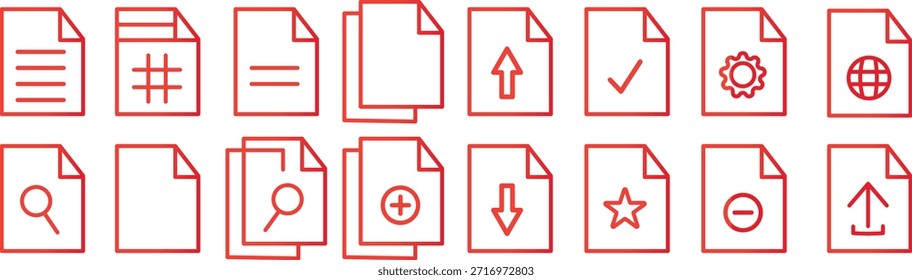 Formatos de archivo en signo de diseño plano, icono de archivo. Papel escrito doblado, símbolo de colección de Vector de estilo de contorno, ícono de etiquetas de archivo de Web,
