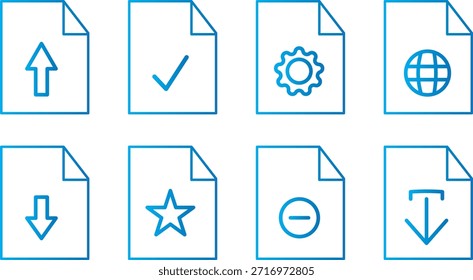 Formatos de archivo en signo de diseño plano, icono de archivo. Papel escrito doblado, símbolo de colección de Vector de estilo de contorno, ícono de etiquetas de archivo de Web,
