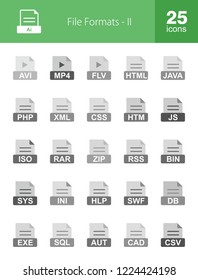 File Formats Flat Greyscale Icons