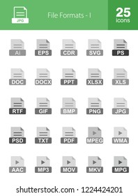 File Formats Flat Greyscale Icons