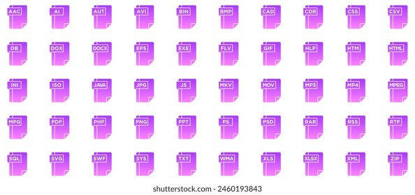File Formats Glyph Gradient Icon pictogram symbol visual illustration Set