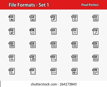 File Formats Icons. Professional, pixel perfect icons optimized for both large and small resolutions. EPS 8 format.