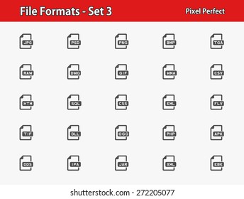 File Formats Icons. Professional, pixel perfect icons optimized for both large and small resolutions. EPS 8 format.