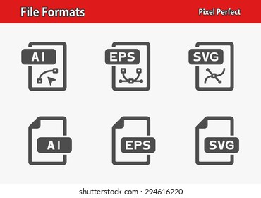 File Formats Icons. Professional, pixel perfect icons optimized for both large and small resolutions. EPS 8 format.