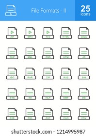 File Formats Line Green & Black Icons