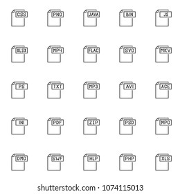 File formats outline icons set. linear style symbols collection, line signs pack. vector graphics