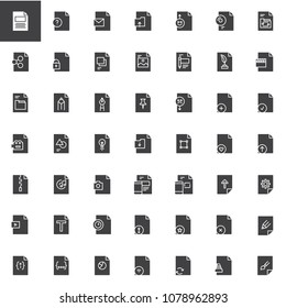 File formats vector icons set, modern solid symbol collection, filled style pictogram pack. Signs, logo illustration. Set includes icons as txt, eml, archive, rating, sharing, picture, folder, video