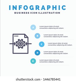 File, Gear, Setting, Arrow Blue Infographics Template 5 Steps. Vector Line Icon template