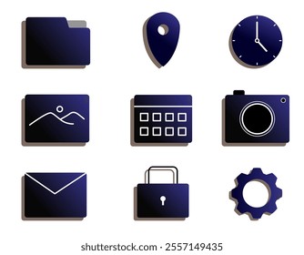 File, gps, clock, picture, calendar, camera, mail, security, setting icon. For website, logo, app, template, ui, etc. Vector illustration.